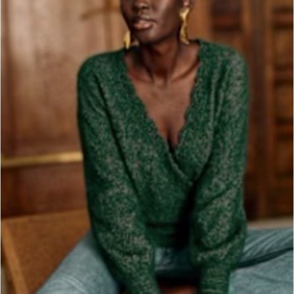 Sezane Natalia jumper Forest Green wrap sweater M
